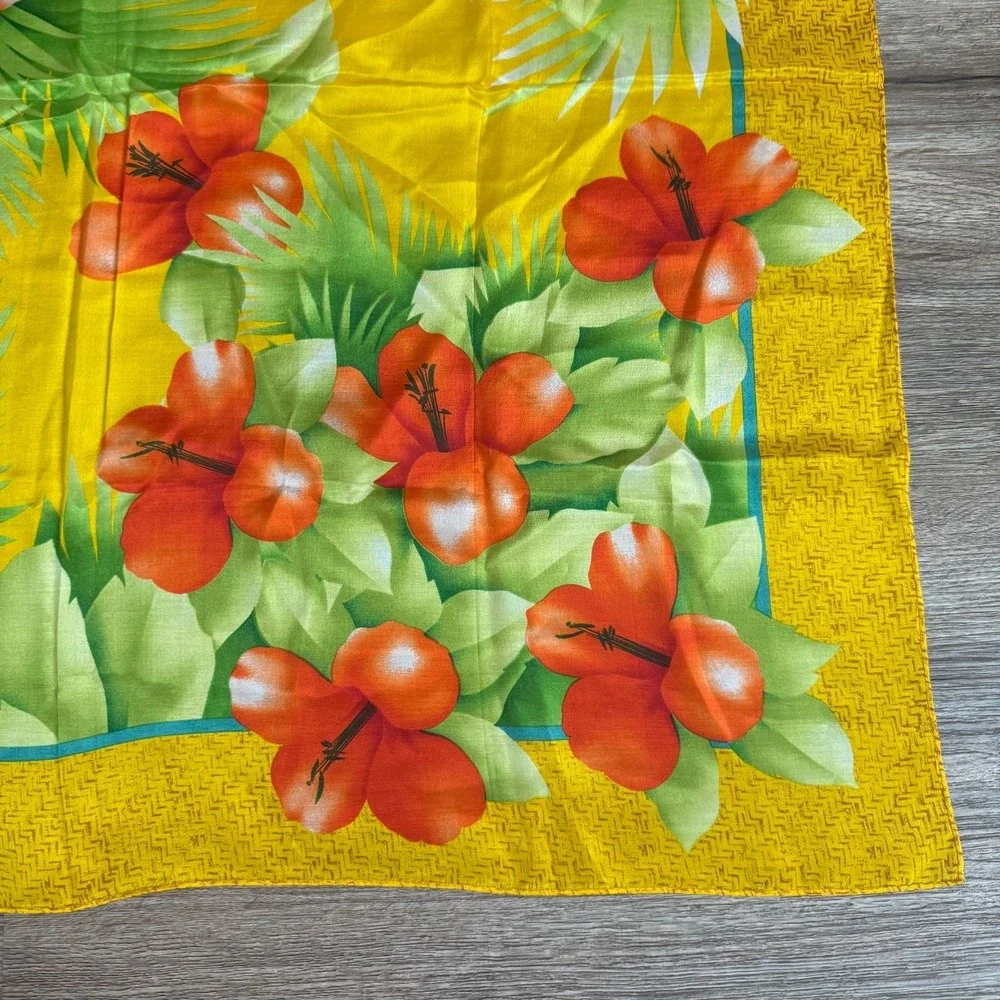 CC Courtenay Hibiscus‎ Silk Scarf  Hawaiian | Yellow Red Green | 31